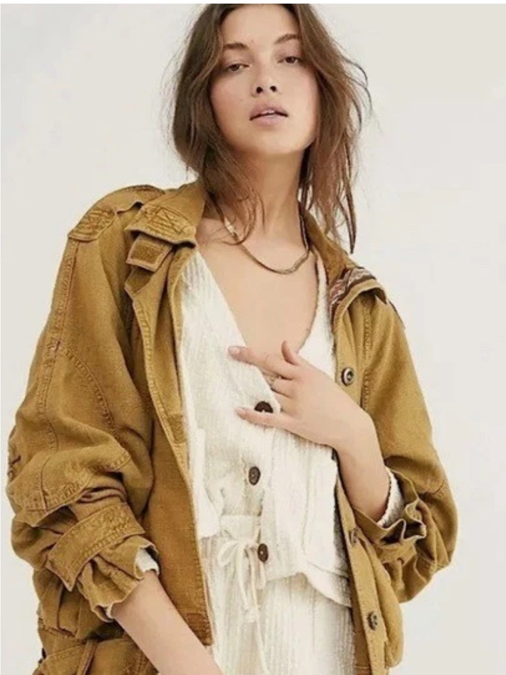 Free People Women's Mustard Utility Jacket - Warm Golden Tan
